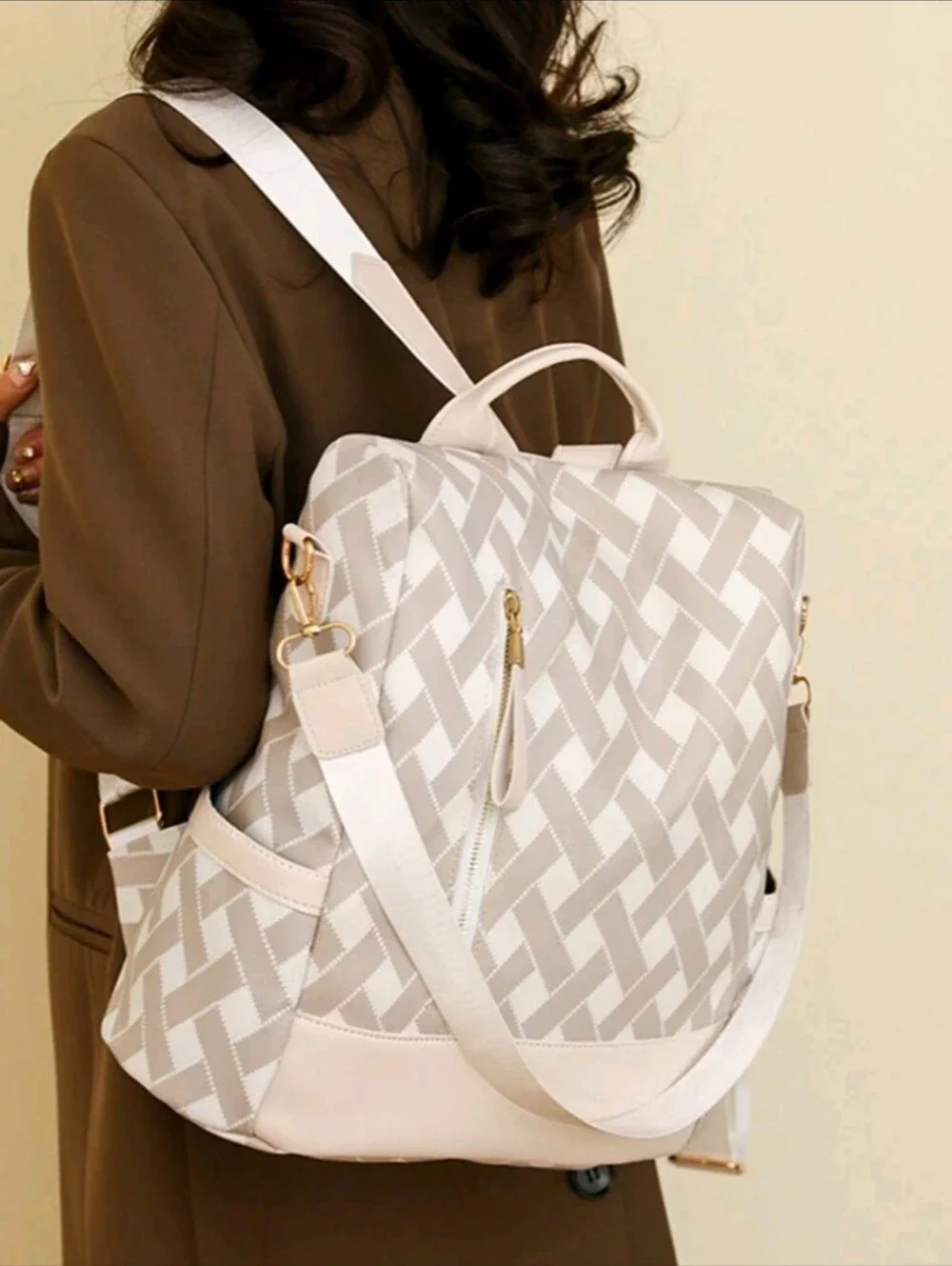 Beige- Lightweight, Portable Fashioable Ladies Travel Backpack With Anti-theft
